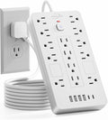 JouleLoom Surge Protector Power Strip-14 Outlets and 6 USB Ports, 10 Feet Flat Plug Extension Cord, 1850 Joules, White, ETL Listed for Home, Office, Dorm Room