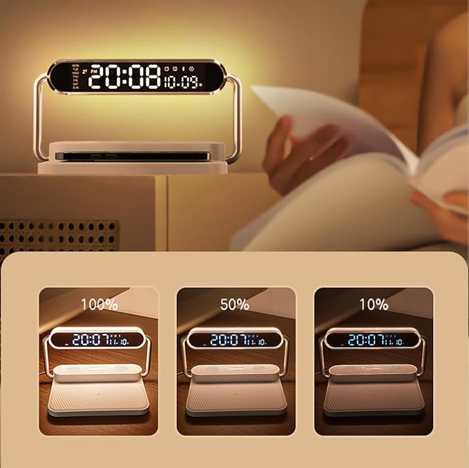 4-in-1 Multifunction Mobile Wireless Charger with Colorful Night Lights, Bluetooth Speaker, Digital Clock Alarm