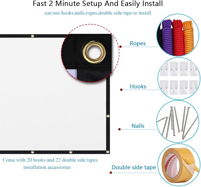 Mdbebbron 150 inch Projection Screen 16:9 Foldable Anti-Crease Portable Projector Movies Screen for Office Home Theater Indoor Outdoor Support Double Sided Projection