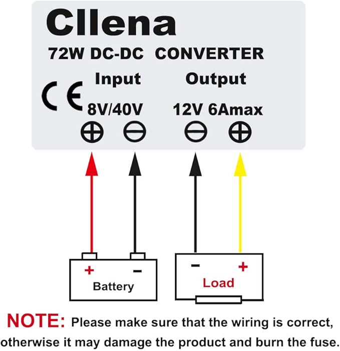 Cllena DC 8V-40V to 12V 6A Automatic Buck Boost Converter Step Down/Up Regulator Voltage Reducer Converter Waterproof Regulated DC Power Supply for Golf Cart Club Car LED Light