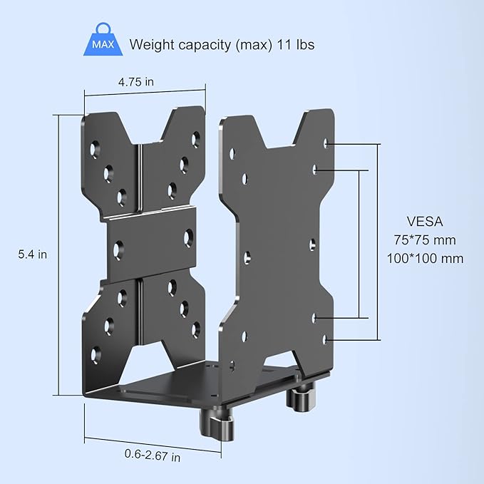 Pholiten Adjustable Thin Client Mini PC Mount Bracket,CPU VESA Under Desk and Monitor Arm Computer Holder