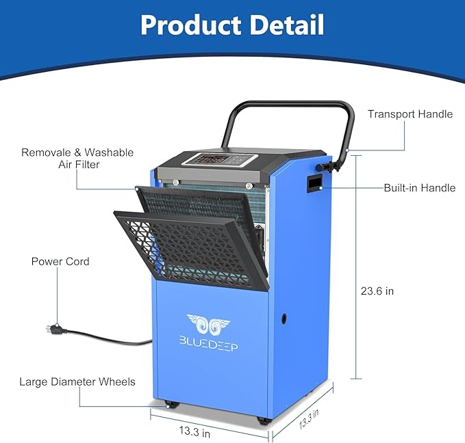 158 Pints Commercial Dehumidifier with Pump for Basements, Industrial Heavy Duty Commercial-grade Portable Dehumidifiers for Large Spaces Warehouse Grow Room, Water Damage Restoration