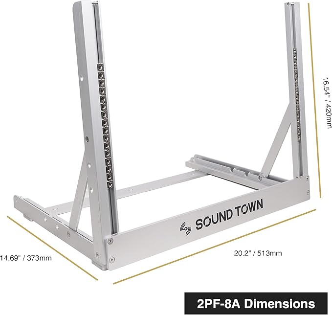 Sound Town 8U Aluminum 2-Post Desktop Open-Frame Rack, Angle Adjustable, for Audio/Video, Network Switches, Routers, Patch Panels (2PF-8A)