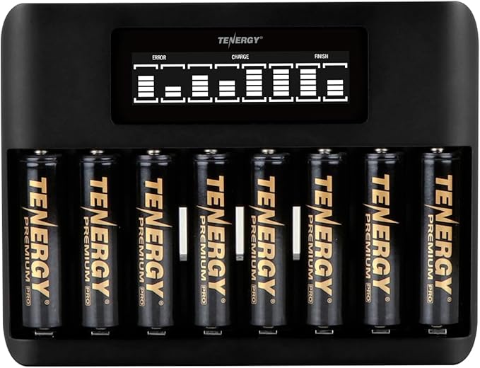 Tenergy 8 Count AA NiMH Premium Pro Rechargeable Batteries and TN480U 8-Bay LCD Display Fast Charger