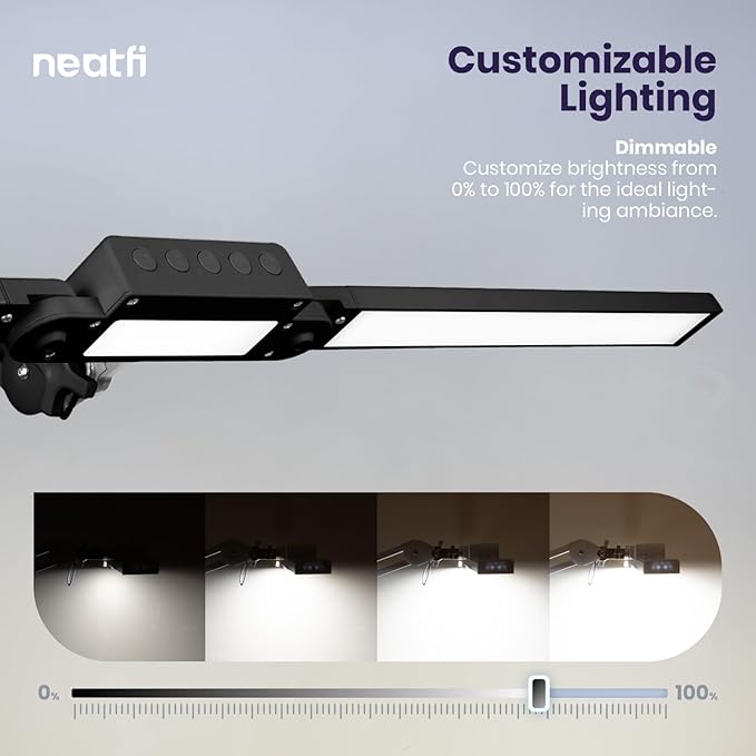 Neatfi LED Desk Lamp, Dimmable Desk Light with 360 SMD LEDs, 30W, CRI 95, Adjustable Color Temperature, Task Lamp for Home, Office, and Workbench (CCT, Black, 41 Inches)