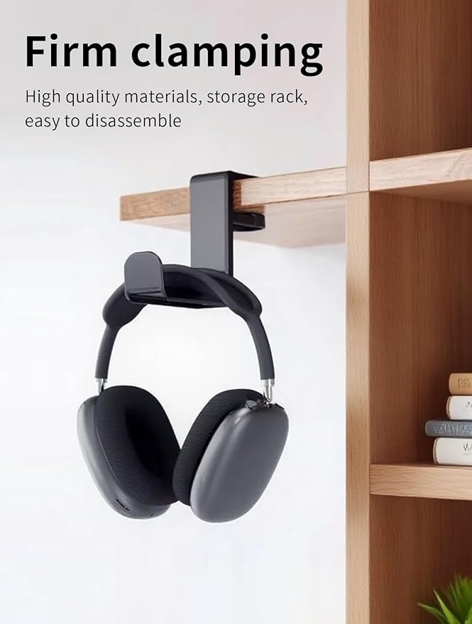 STEARBOR Headphone Hook，Under Desk Headphone Holder，PC Gaming Headset Holder，with 360 Degree Swivel & Cable Clip Organizer (Black)