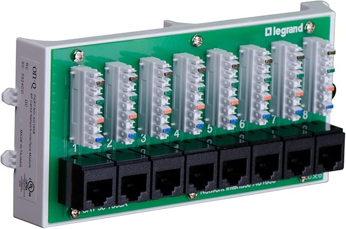 Legrand - OnQ Cat5e Network Interface Module, Wifi Module with 8 Ports, Network Box Provides Connectivity to Ethernet Connected Devices, Black, AC1058