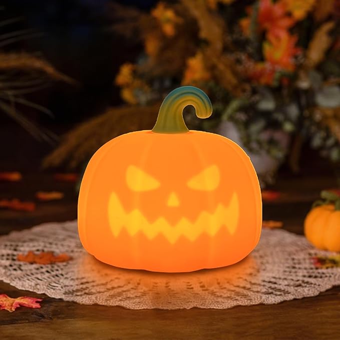 LEDHOLYT Night Light for Kids, Cute Silicone Nursery Pumpkin Lamp for Baby and Toddler, Halloween NightLight for Boys and Girls,Squishy Kawaii Bedside Lamp for Kids Room