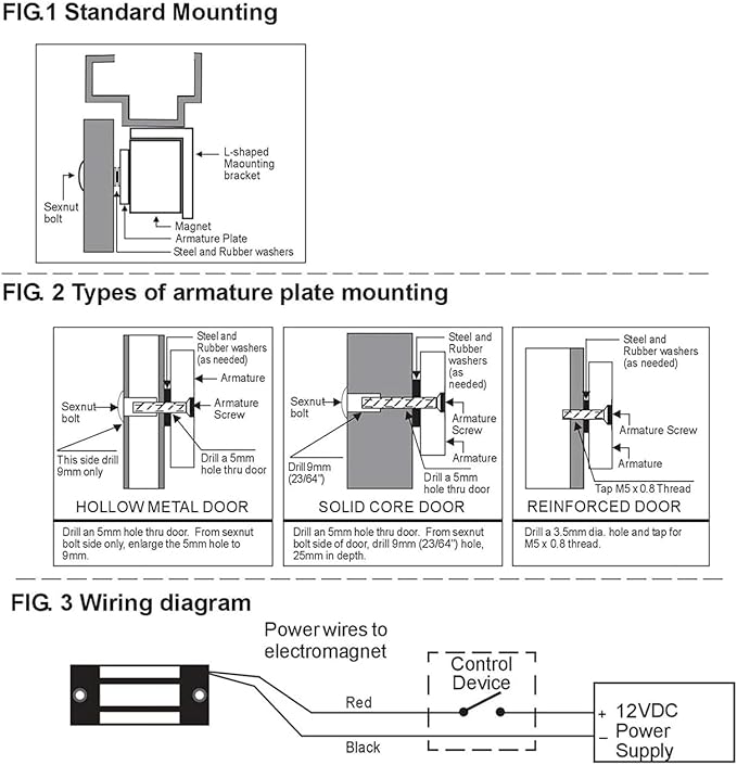 Electric Magnetic Lock 500KG 1200LBS Holding Force Electromagnet Lock 12V Fail Safe NC Mode Single Door for Access Control System/Metal Door/Fire Proof Door/Wooden Door/Glass Door etc. (500KG/1200LBS)