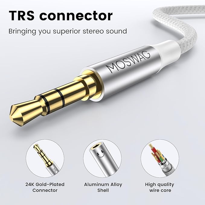MOSWAG 3.5mm Audio Splitter - 2 Way Stereo Y Cable for iPhone, Samsung, PS4, Switch, Tablets, PC, Laptop, MP3
