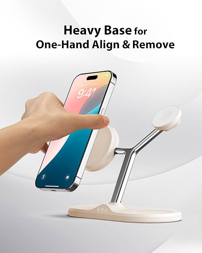 3-in-1 Wireless Charging Station for Apple Devices - Fast Charging Station for iPhone and Watch, Stable Charger Stand for iPhone 12-15 & iPhone 16 & iWatch & AirPods, Adapter Not Included
