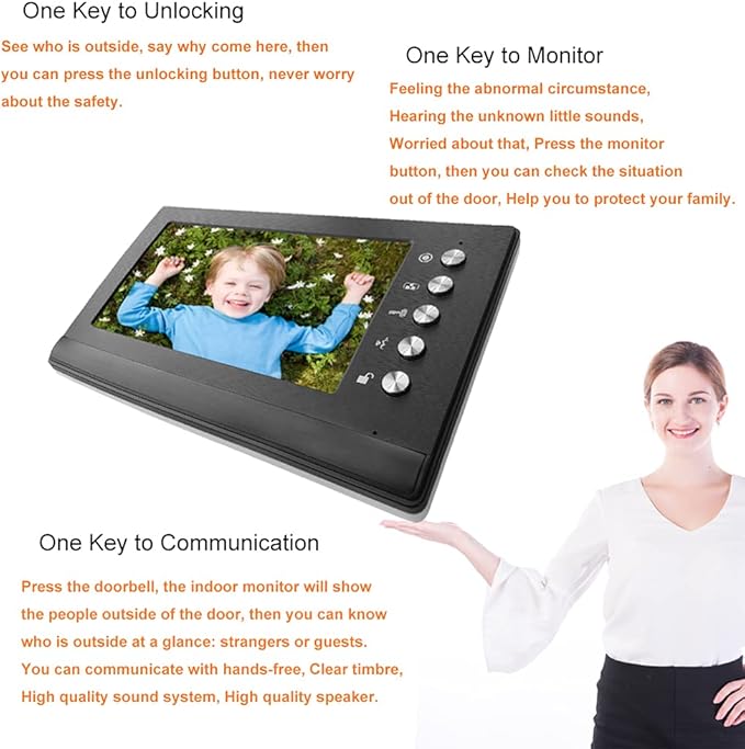 toncont Video Doorbell Intercom System, 7" Monitor Video Door Phone Kits, Wired Video Door Entry System, IR Night Vision Door Camera, Unlock, Dual-Way Intercom Outdoor Indoor for Home Villa (Black)
