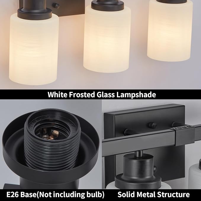 DIKAIDA Bathroom Light Fixtures, 4-Light Matte Black Bathroom Vanity Lights with Milky White Glass Shade, Bathroom Lights Over Mirror Wall Lamp Sconces for Mirror Bedroom, Living Room Hallway