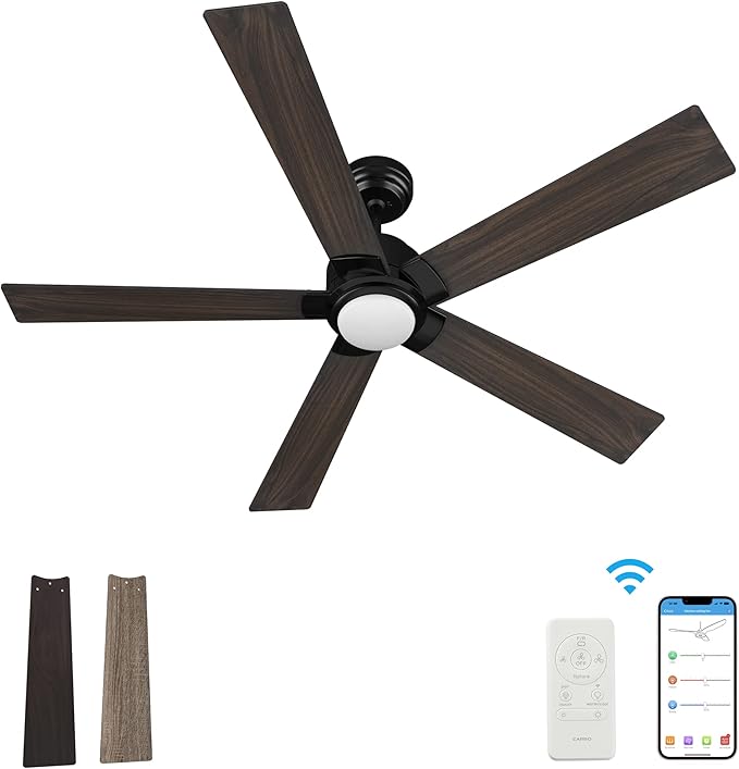 SMAAIR Smart Ceiling Fan with Light, 56inch Indoor and Outdoor ceiling fan with Remote, Compatible with Alexa/Google Assistant/Siri Shortcut, App control with Timer and Schedule(Walnut/Light Wood)