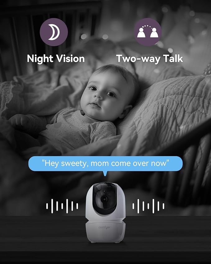 Comfyer 7" HD Split-Screen Baby Monitor with 2 1080P Cameras, 48 Hrs 6000mAh Battery Runs 2 Days in VOX Mode, No WiFi Monitor with a Flexible Bracket, 2 Way Audio, Remote PTZ, Auto Night Vision