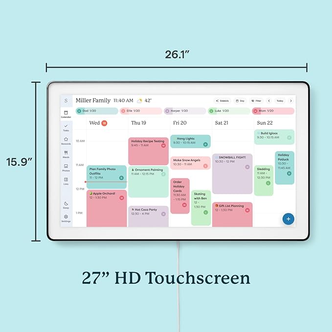 Skylight Calendar Max: 27-Inch Smart Digital Calendar & Chore Chart, Family Organizer with Interactive Touchscreen Display – Wall Mountable in Portrait or Landscape, Charcoal Shadowbox Frame