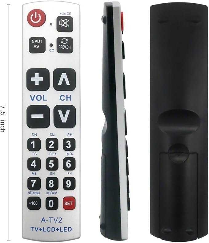 LuckyStar Big Button Universal Remote Control A-TV2, Initial Setting for Lg, Vizio, Sharp, Zenith, Panasonic, Philips, RCA - Put Battery to Work, No Program Needed