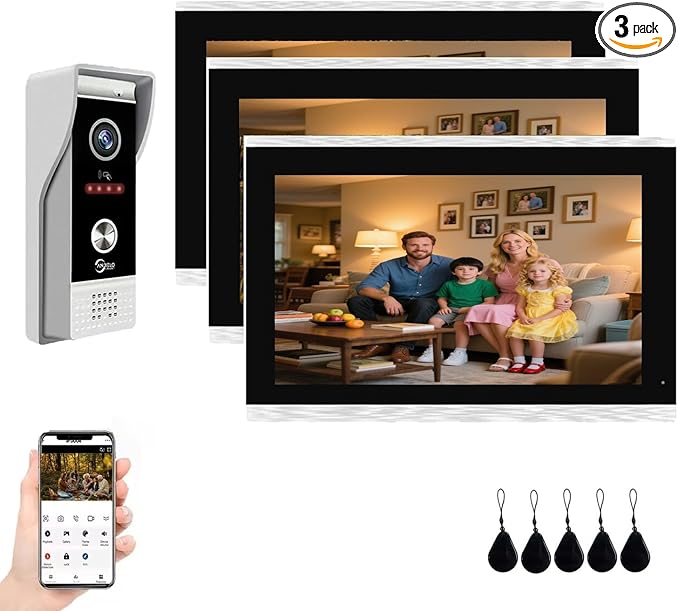 Video Doorbell Intercom System,10 Inches Touch Screen (Silver) Video Doorbell Door Phone System,Support Remote Unlock, Dual-Way Intercom,Night Vision for Villa House Apartment (1-Camera + 3-Monitor)