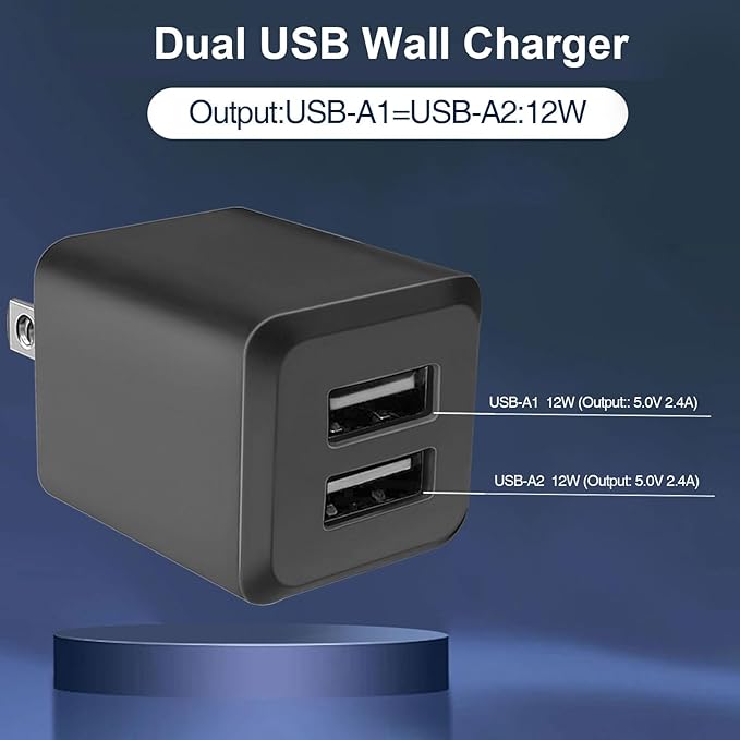 USB Wall Charger, Charger Block，Dual Port USB Cube Chargers，Power Adapter Charging Plug Box Brick for Phone 14/13/12/11/Pro Max/SE/XS/XR/X,Android Phones, and More (Black)