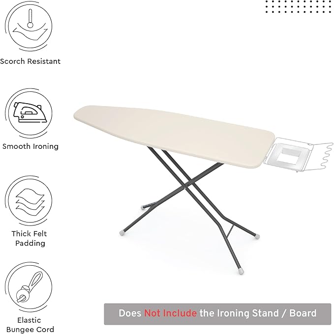 Encasa XO Ironing Board Cover and Pad 54"x18" - 4mm Felt X-Large Iron Board Cover with Padding - Heat Resistant, Stain-Safe Dye, Non Slip Elastic Bungee Cord Tightening Iron Table Cover Natural