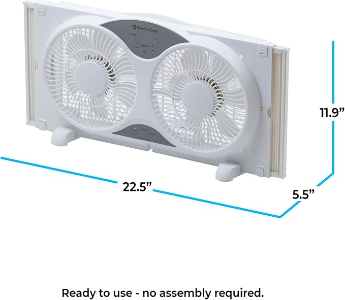 Comfort Zone Twin Window Fan with Remote Control, Removable Cover, Reversible, 9 inch, 3 Speed, 3 Function, Expandable, Exhaust, Airflow 8.40 ft/sec, Ideal for Home, Kitchen, Bedroom & Office, CZ310R