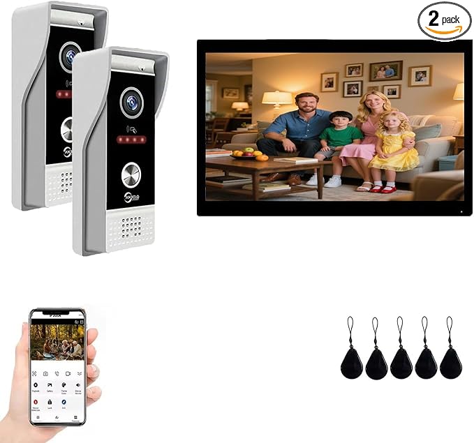 Video Doorbell Intercom System,10 Inches Touch Screen (Black) Video Doorbell Door Phone System,Support Remote Unlock, Dual-Way Intercom,Night Vision for Villa House Apartment (2-Camera + 1-Monitor)