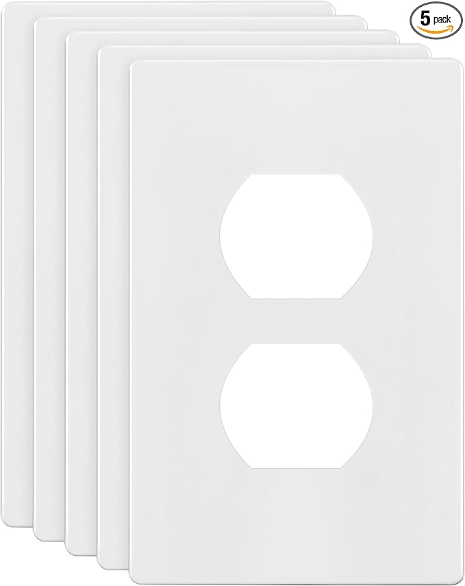 ENERLITES Screwless Duplex Wall Plates, Child Safe Receptacle Outlet Covers, Standard Size, 1-Gang 4.68"x 2.93", Unbreakable Polycarbonate Thermoplastic, UL Listed, SI8821-W-5PCS, Glossy, White