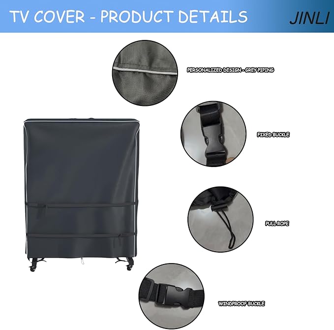 JINLI 45-50 inch outdoor TV trolley cover, courtyard TV cover, Oxford fabric waterproof and dustproof, triple windproof design, compatible with rolling/mobile stand