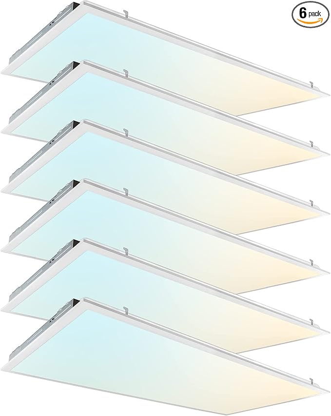 2x4 FT LED Light Flat Panel, 30-72W, 5 CCT 3K | 3.5k | 4K | 5K | 6.5K, Dimmable Recessed Drop Ceiling Lights, 3750/5000/6250/7500/9000 Lumen, Lay in Fixture for Commercial 120-277V, ETL DLC(6 Pack)