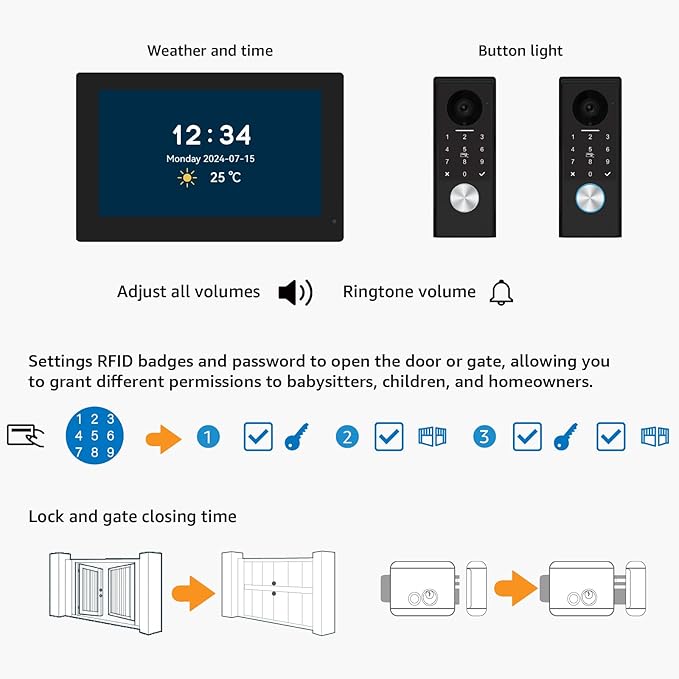 KeonBell Video Door intercom 2-Wired, doorbell withCamera, Full HD Camera, Door intercomSupports Password, 7" WiFi Monitor andTuya APP, 2-Way Audio, Unlock for HomSecurity System