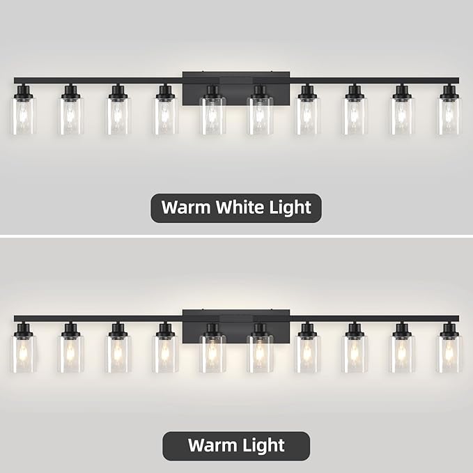 DIKAIDA 10 Light Bathroom Vanity Lights Over Mirror, 65.4inch Black Vanity Lights Fixtures Matte Black Modern Vanity Lights Black Bathroom Wall Lighting for Mirror Bedroom,Living Room