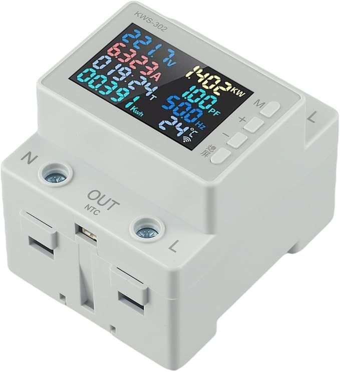 Noteflora LCD Digital Energy Meter With Voltage And Current Monitor, AC170-300V Power Voltmeter For Rail Mount, Compatible With KWS-302WF White(KWS-302)