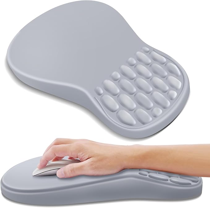 YIWEI Ergonomic Mouse Pad with Wrist Rest - Comfortable Office Mousepad with Memory Foam Wrist Support for Carpal Tunnel Relief, Mouse Pads with Non-Slip Base for Gaming and Home (Light Gray)