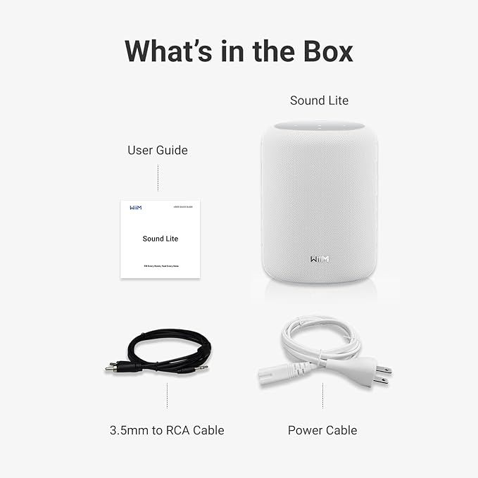 WiiM Sound Lite Smart Speaker, Hi‑Res 24‑bit/192 kHz, AI RoomFit™ Room Correction, 100W Peak, Wi‑Fi 6E/Bluetooth 5.3, Multi‑Room & Stereo Pairing, White