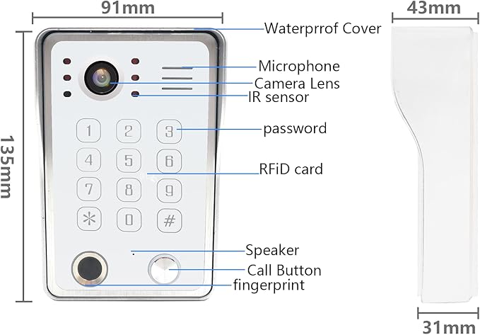 Wired Video Door Phone Kit Apartment Intercom System,10 Inch Touch Screen Monitor(Silver)with 1080P HD Doorbell Camera,Supporting Motion Detecting 5 in 1 Unlcking (1 Doorbell + 2 Monitor)
