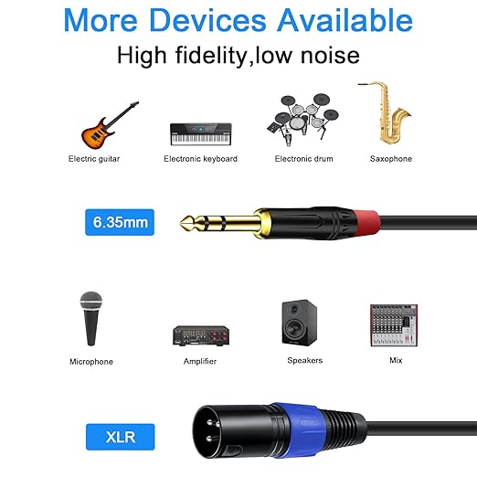 Jozzai 6.35mm Dual TRS to XLR Male Cable for Microphone, Mixer, Amplifier, 1.5 FT, Dual1/4 TRS to XLR Audio Cable, Y Splitter Patch Cord, 3-Pinxlr to Dual 1/4 Male Converter Adapter Cable