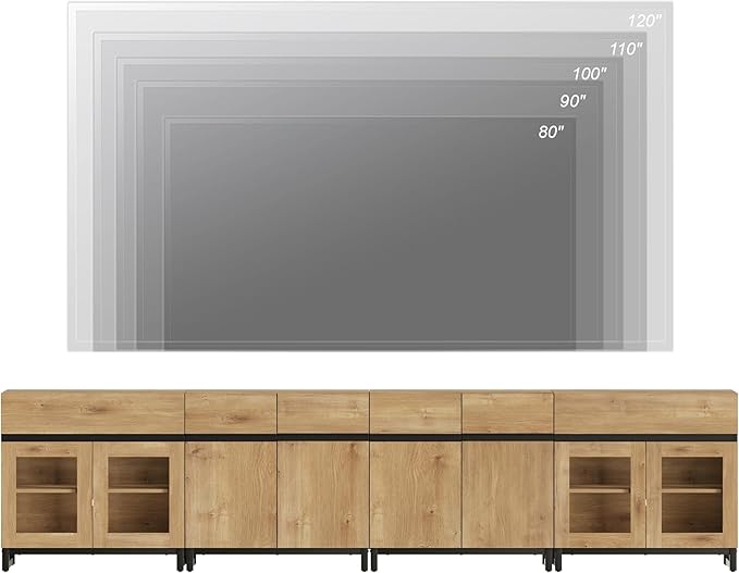 WAMPAT Modern TV Stand for TVs up to 120 inch, 4 in 1 TV Console with Glass Doors and 2 Drawers, Entertainment Center with Adjustable Shelf for Living Room, Bedroom, Oak