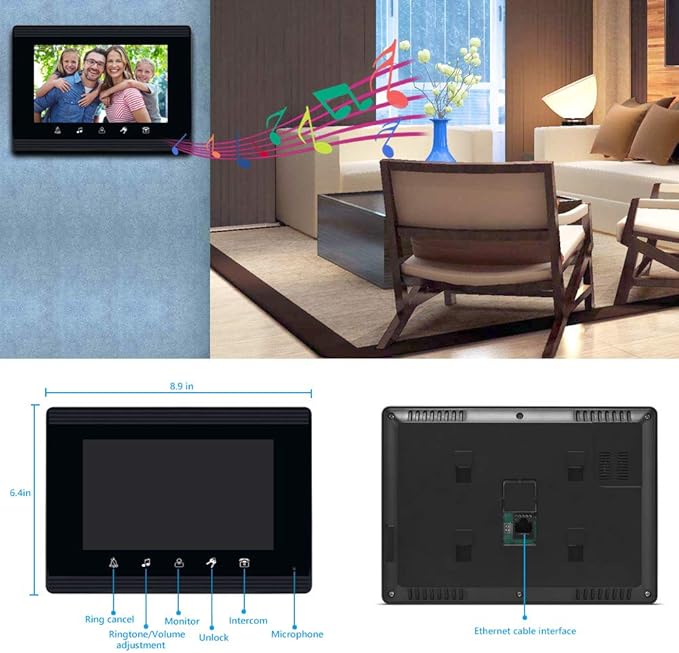 AMOCAM Upgrade Versions 2 Units Apartment Intercom System 7 inch Touch Monitor Video Door Phone Kits Support Ethernet Cable Connect, Single-Supply, ID Keyfobs Unlock for Home Apartment