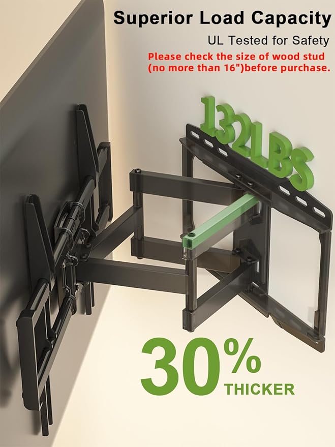 USX Mount Full Motion TV Wall Mount for 42-86 inch, TV Mount Swivel and Tilt,Wall Mount Bracket with Dual Articulating Arms Up to 132lbs, VESA 600x400mm, Max 16" Wood Studs, UL Listed XML019