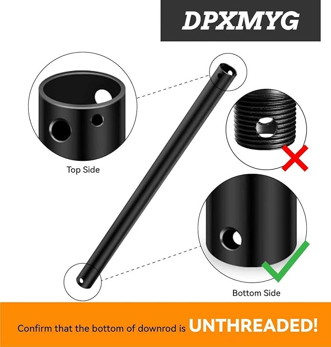 DPXMYG 48 inch Ceiling Fan Downrod with Extension Cord, 4 FT Black Downrod for Ceiling Fan, 1 inch Outside Diameter, Ceiling Fan Boom Suitable for a Wide Range of Fans (Black, Not Threaded)