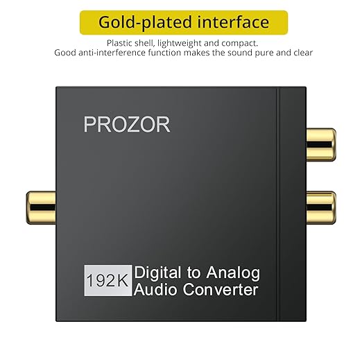 PROZOR 192KHz Digital to Analog Audio Converter, DAC Optical to Analog L/R RCA 3.5mm Converter, Digital SPDIF Toslink Optical to 3.5mm Jack Adapter for PS3 HD DVD PS4 Amp Apple TV Home Cinema