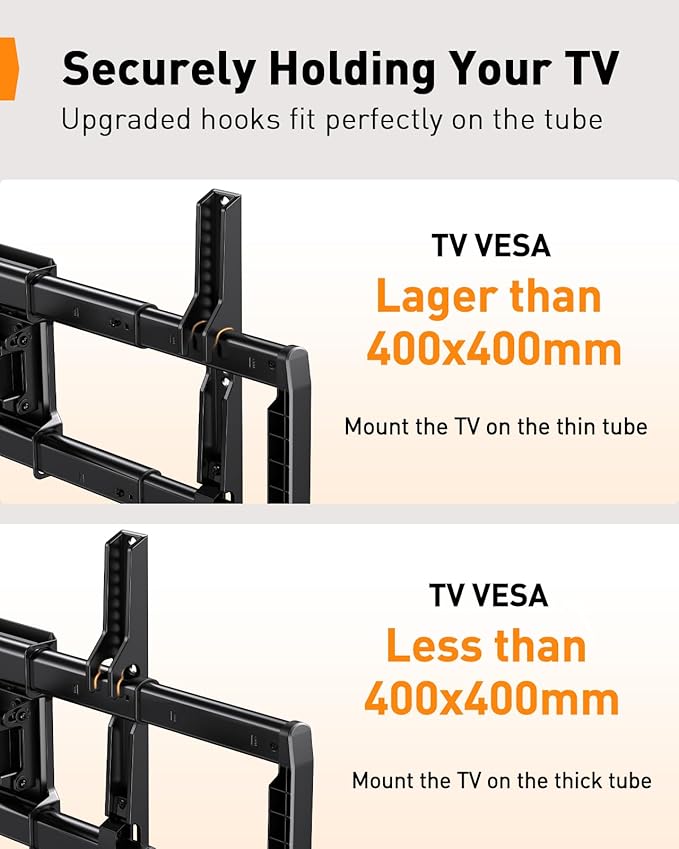 Perlegear Full Motion TV Wall Mount for 42–90 inch TVs up to 132 lbs, Preassembled and Telescopic Design for Easy Setup, Swivel, Tilt and Extension, Fits 16″/18″/24″ Wood Studs, Max VESA 600x400mm
