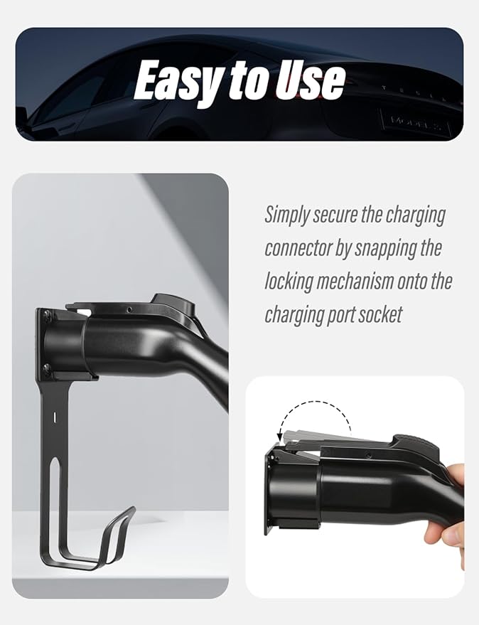 BMZX EV Charger Holder J1772, Wall Mount Kit for Electric Car Charger | Heavy-Duty Stainless Steel | SAE J1772 Compatible | Includes Nozzle Holster Dock & J-Hook