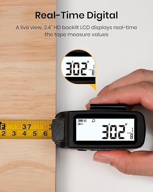 3-in-1 Digital Tape Measure with Laser, 165Ft Laser Tape Measure & 16Ft Digital Measuring Tape, 8 Metric and Imperial Units, Distance Area Volume 1/2 midpoint, Laser Measure Tool, Almighty Tools