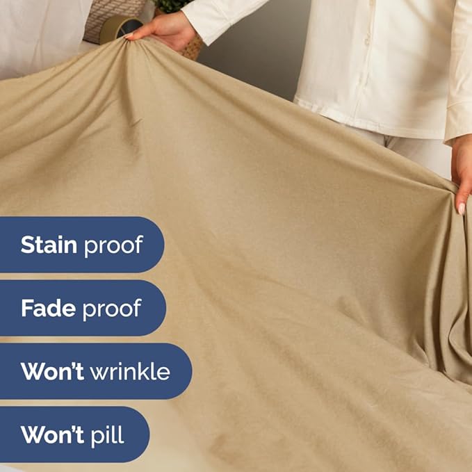Split Head King Sheet Set – 4 Piece Flex Split Top King Sheets for Adjustable Beds - Fits 14” to 16" Mattress w/ Deep Pockets - Breathable & Cooling - Luxury Bedding and Wrinkle Free - Heathered Tan