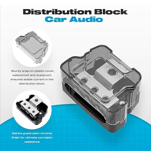 Distribution Block Car Audio, Malictele 3 Way Power Distribution Block 1 x 0/2/4 Gauge Input 3 x 4/8 Gauge Output Amp Power Distribution Block Car Audio Amplifier Splitter for Vehicles Boats 2 Pack