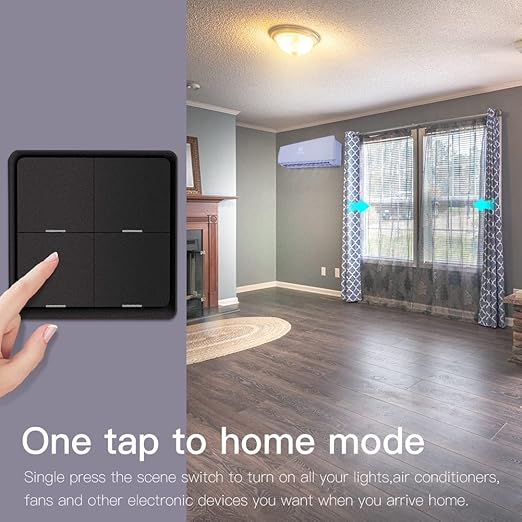 ZigBee Wireless Remote Control Smart Switch Wall Panel Transmitter,Requires MoesGo zigbee Hub,Smart Life/Tuya APP Remote Control, Wireless Button for Smart Home Devices and Scenes Black