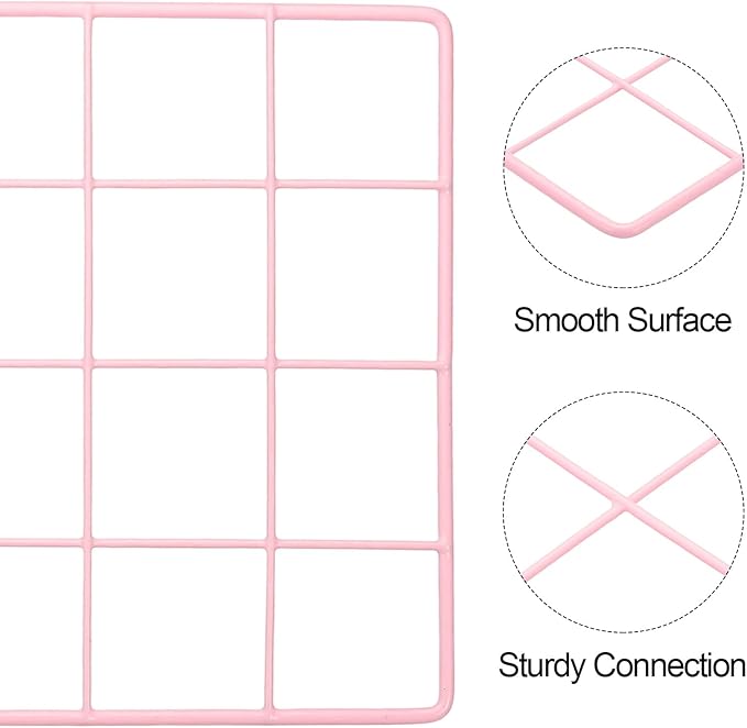 PATIKIL 16"x8" Wire Grid Panel, 2 Pack Board Photo Pictures Memo Display Grid Panels Hanging Organizer Wall Decorative Panel for Home Office Wedding, Pink