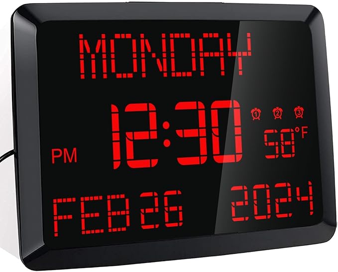 Digital Clock Large Display 11.5", Calendar Clock with Date,Time,Day of Week,Temperature,2 USB Chargers,3 Alarms,5Dimmer& 12/24H,Wall clock/Desk clock for Seniors,Dementia,Memory Loss,Impaired Vision