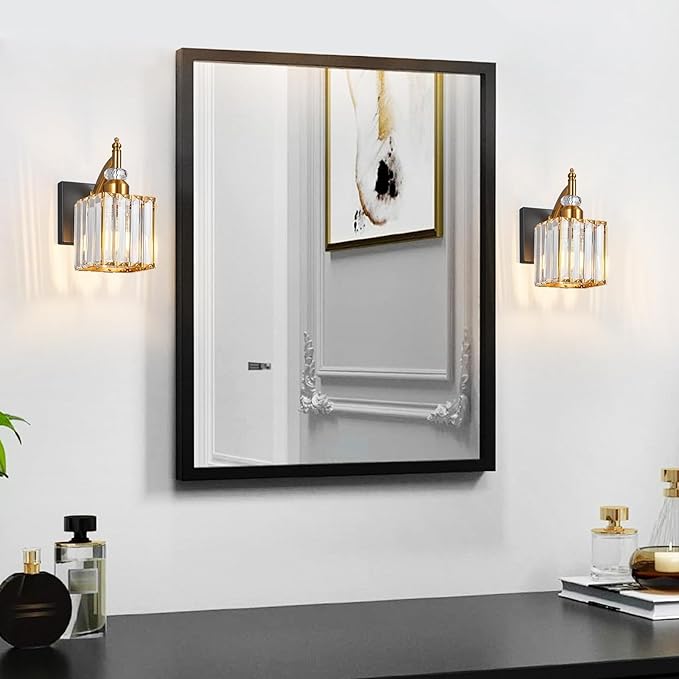 BBLLWJ Modern Wall Sconces Set of Two Black Gold Indoor Wall Mounted Room Sconce Crystal Wall Lighting Bathroom Vanity Light Fixtures